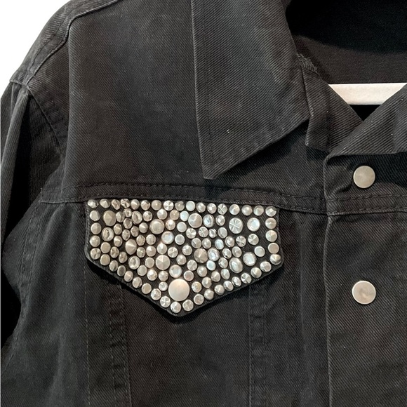 Vtg MICHAEL MORRISON Studded Denim Jacket Crystals PEACE SIGN Y2K Gaga Size M - Picture 3 of 11